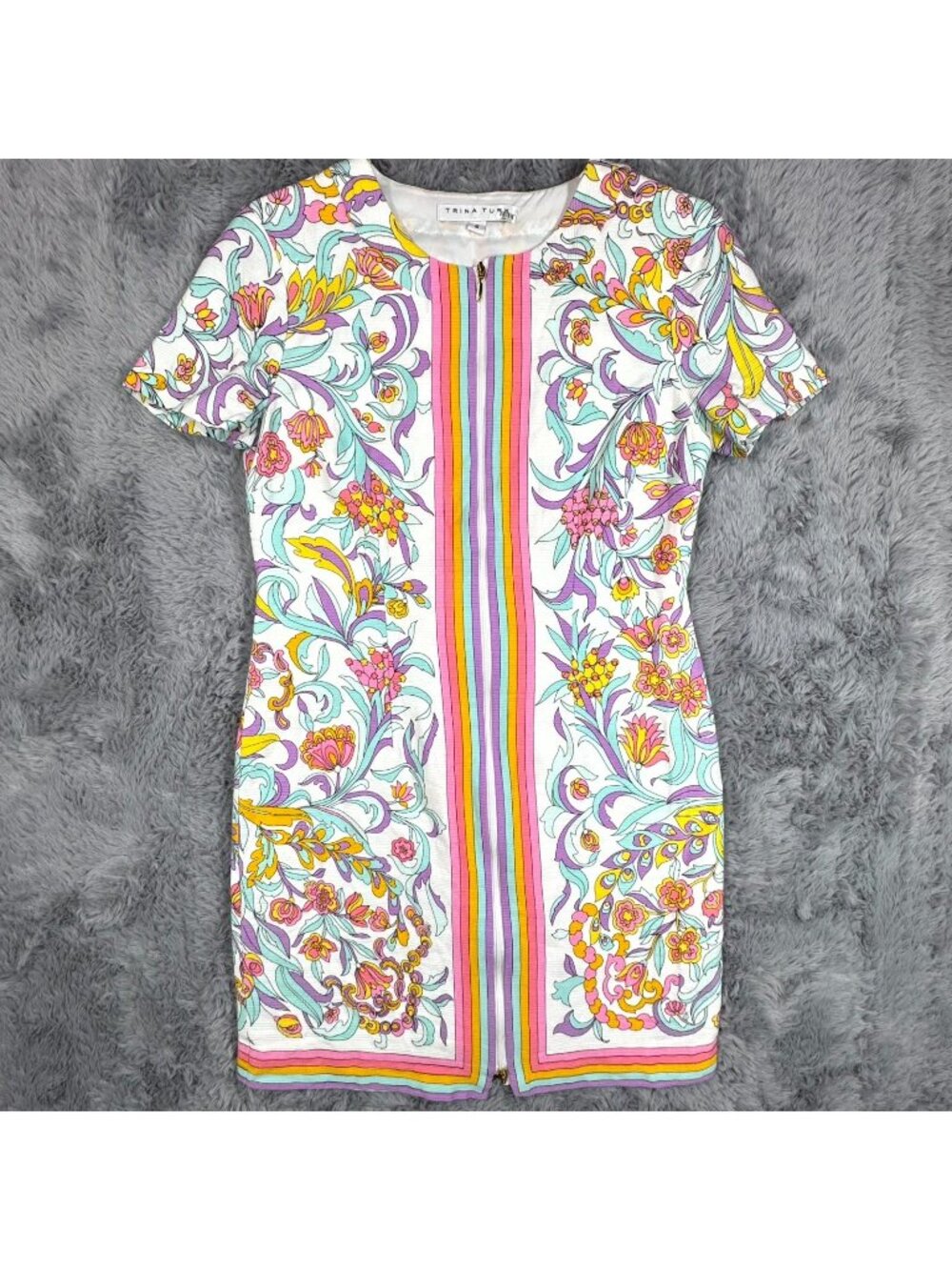 Trina Turk Arboretum Short Dress Women's 6 White Cotton California Mini Paisley